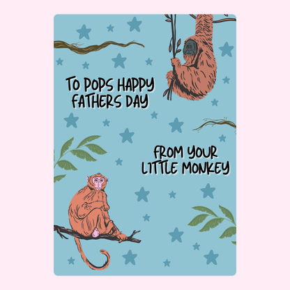 Father's Day card with monkeys, To Pops from little monkey.
