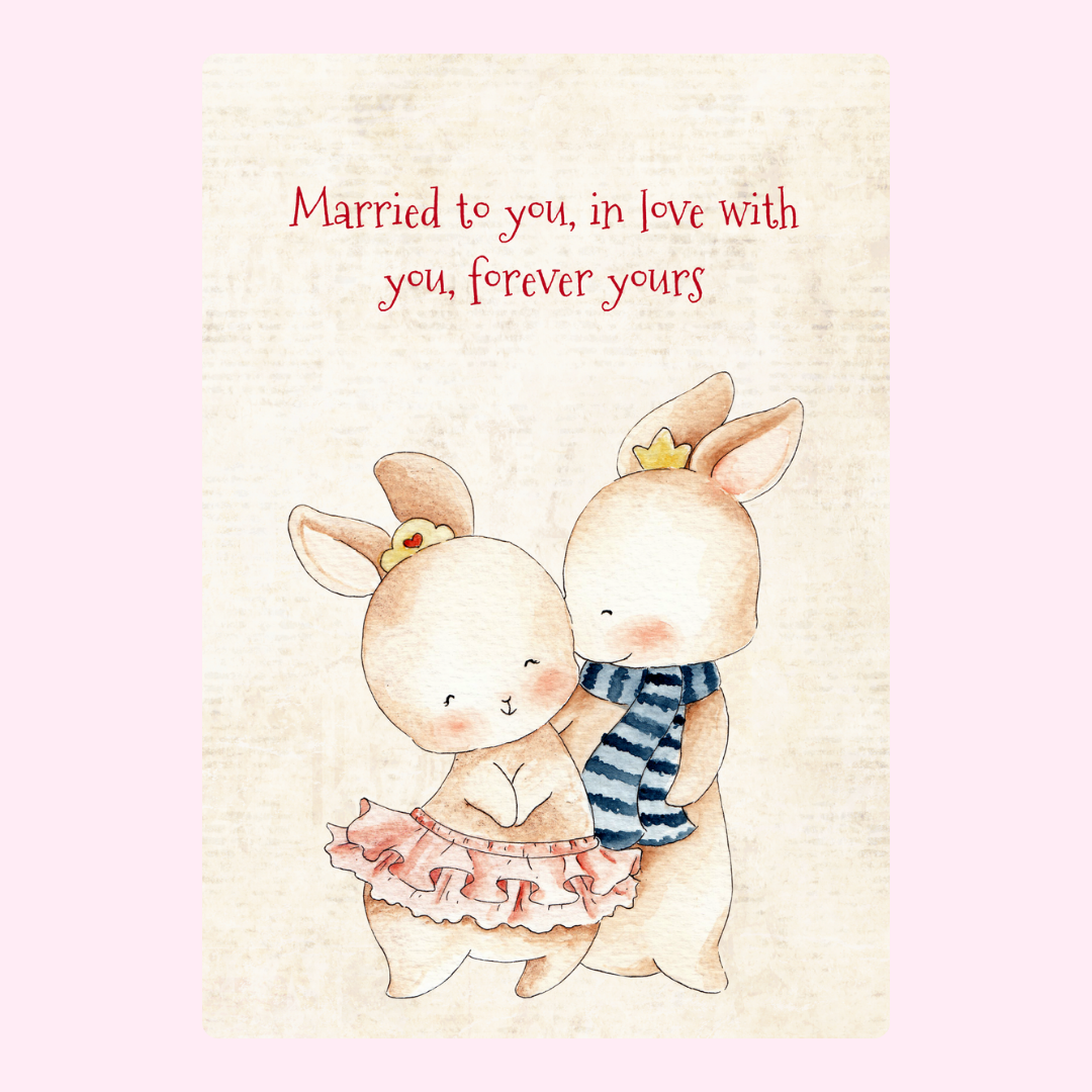 Wedding card with bunnies, Married to you