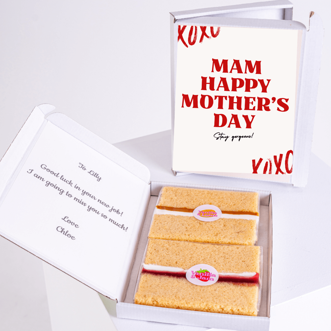 Mother's Day cake gift box with Happy Mother's Day message & note.