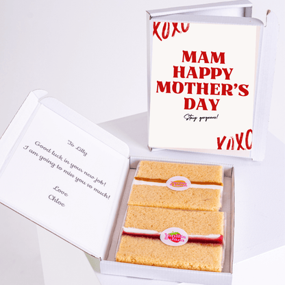 Mother's Day cake gift box with Happy Mother's Day message & note.