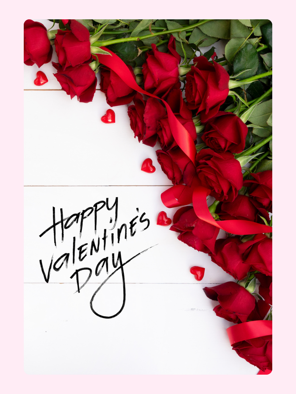 Happy Valentine's Day card with red roses and hearts
