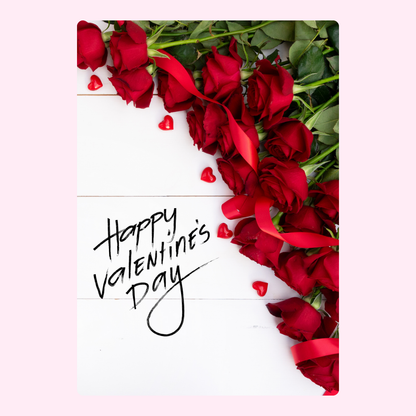 Happy Valentine's Day card with red roses and hearts