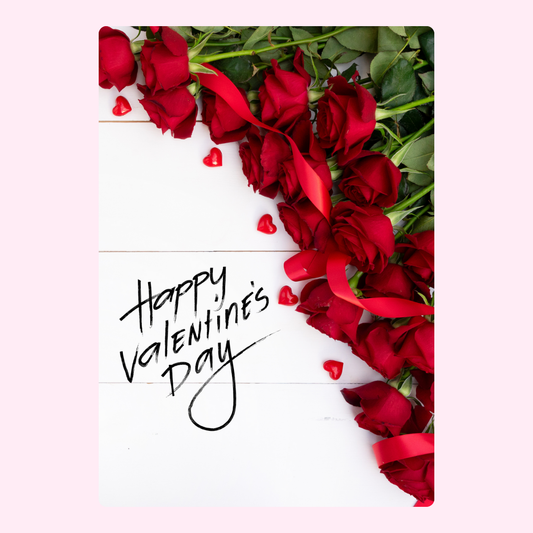 Happy Valentine's Day card with red roses and hearts