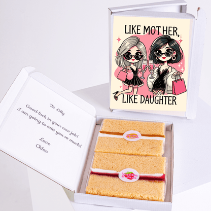 Gift box with 'Like Mother, Like Daughter' card and cake for Lilly