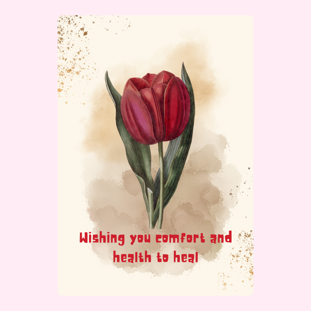 Red tulip greeting card, get well soon