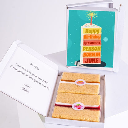 Cake slices in box with birthday card.