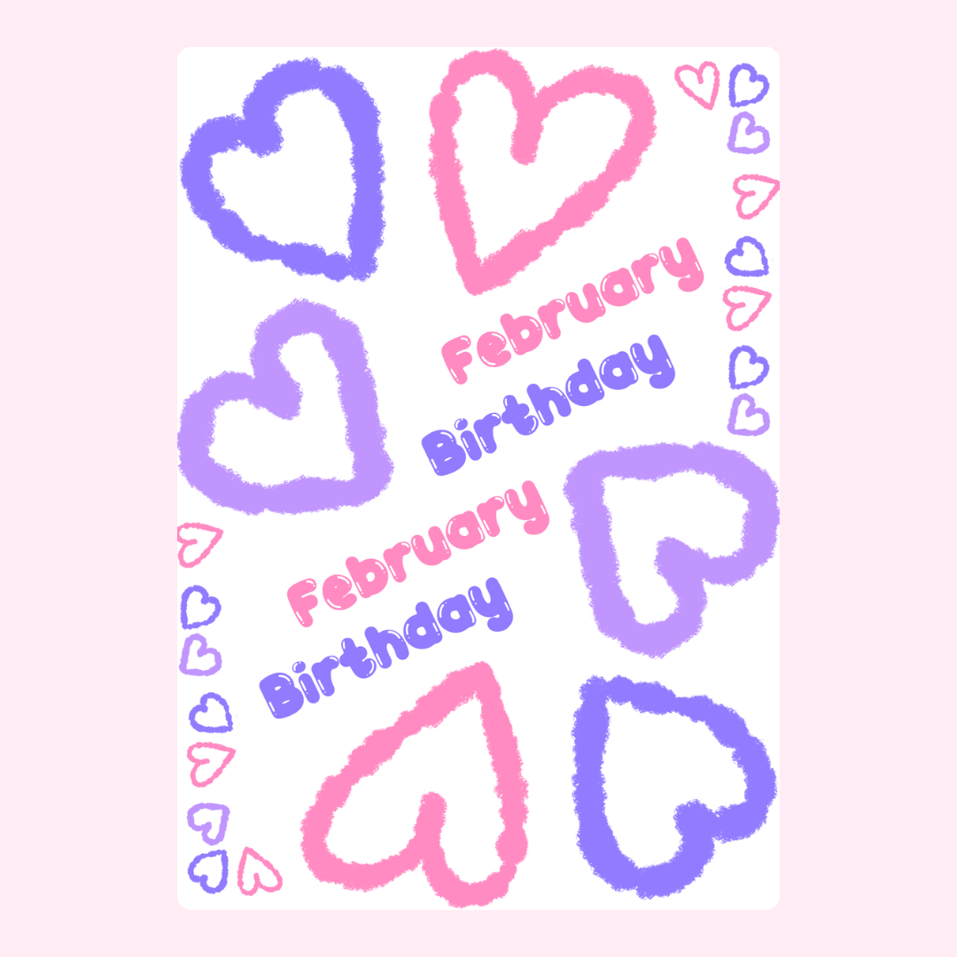 February Birthday card with hearts