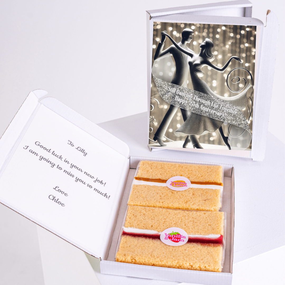 Cake box with dancing couple, Happy 50th Anniversary & Good luck Lilly!