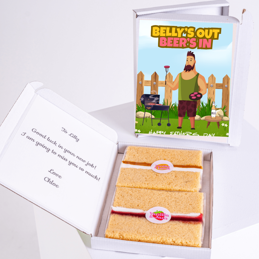 Father's Day gift box with cake and BBQ illustration