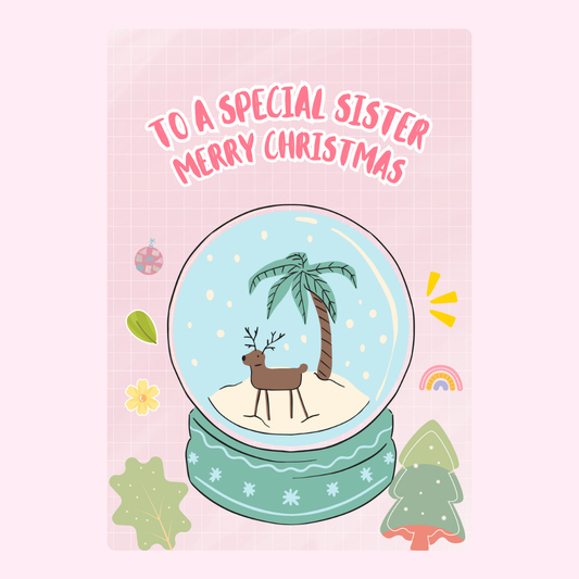 Christmas card for sister with snow globe