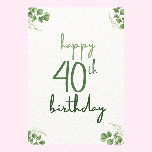 40th birthday card with eucalyptus design