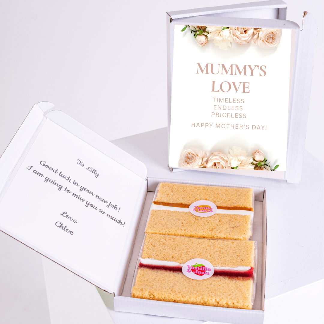 Mother's Day cake gift with Mummy's Love message and farewell card.