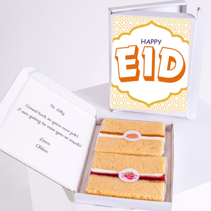 Eid cake gift box for Lilly, with Happy Eid and message.