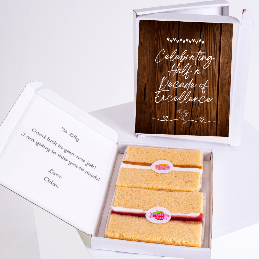 Cake box celebrating Lilly's new job - Half a Decade of Excellence
