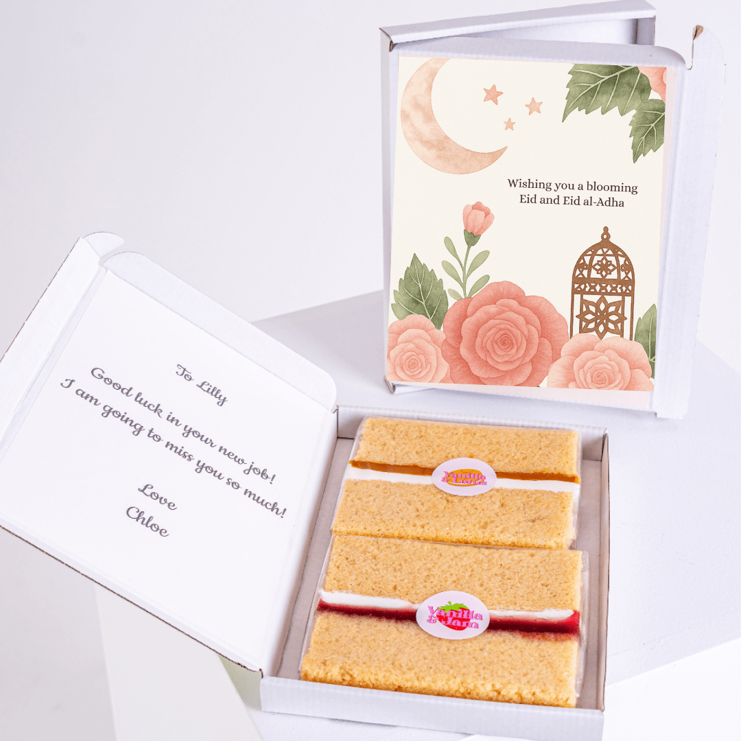Eid Mubarak gift box with cake and card
