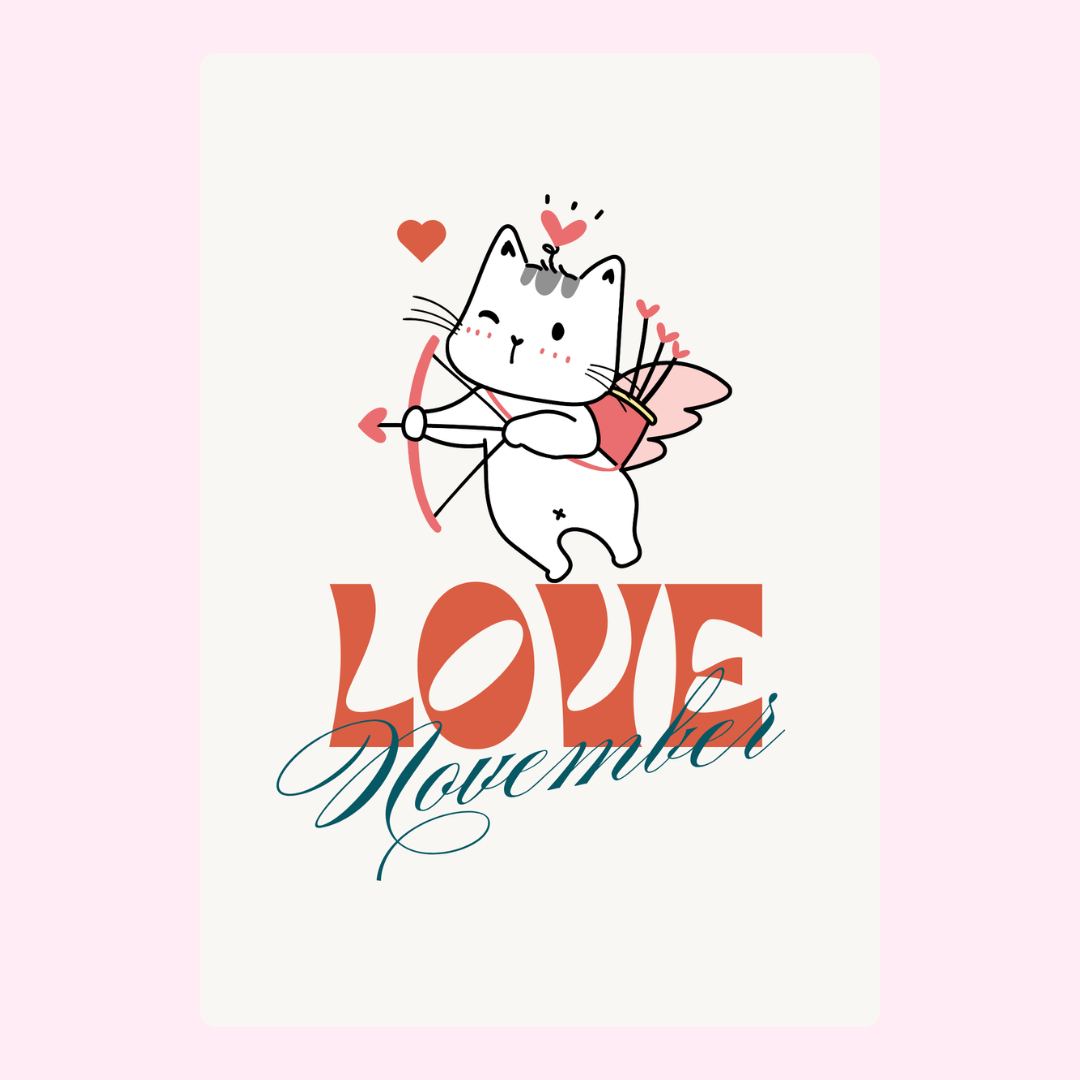 November Love Cat Cupid Illustration