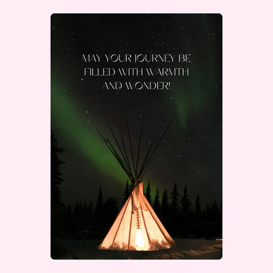 Warm journey wish with teepee under aurora borealis
