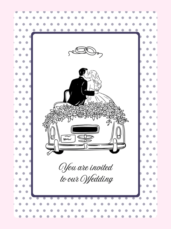 Wedding invitation with kissing couple in car