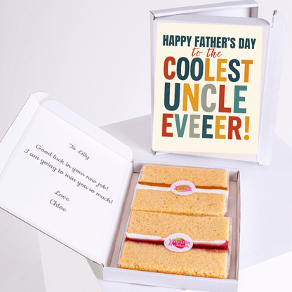 Father's Day gift box for coolest uncle with cake and card.