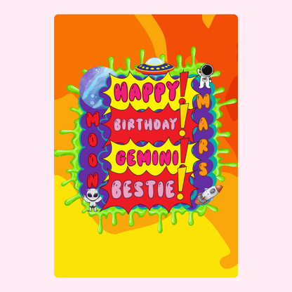 Happy Birthday Gemini Bestie Space Card