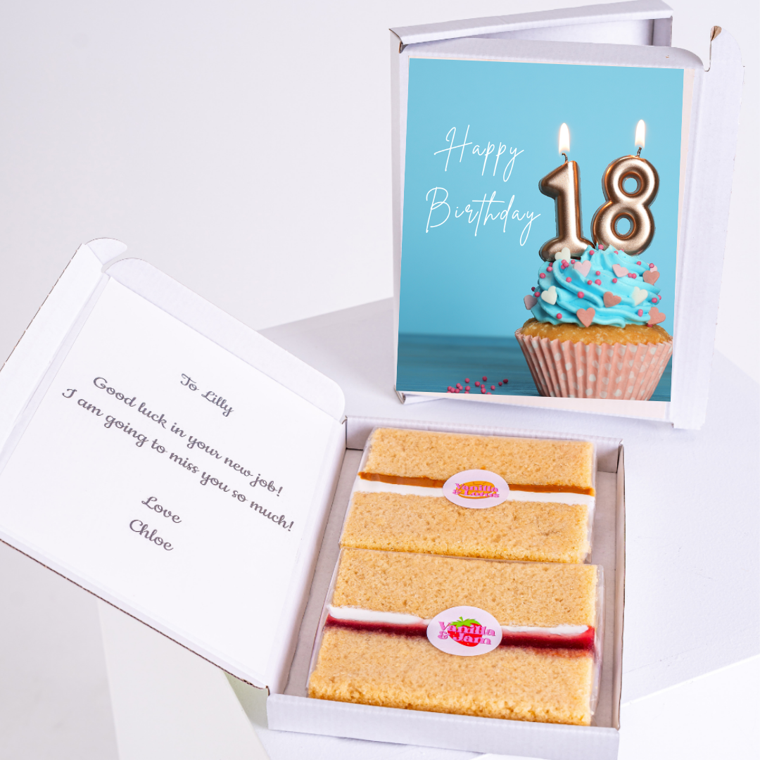18th birthday cake card box with cupcake design and number candles with mini cake slices