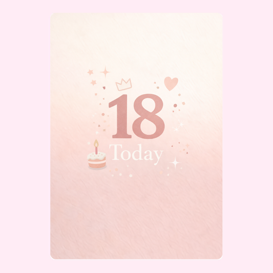 Soft pink 18th birthday card with “18 Today” text and cute celebratory design