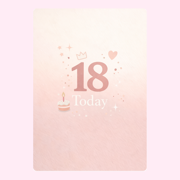 Soft pink 18th birthday card with “18 Today” text and cute celebratory design
