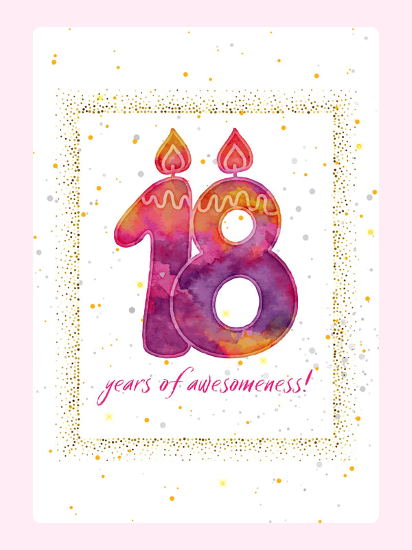 Colourful 18 Years of Awesomeness Cake Card, birthday