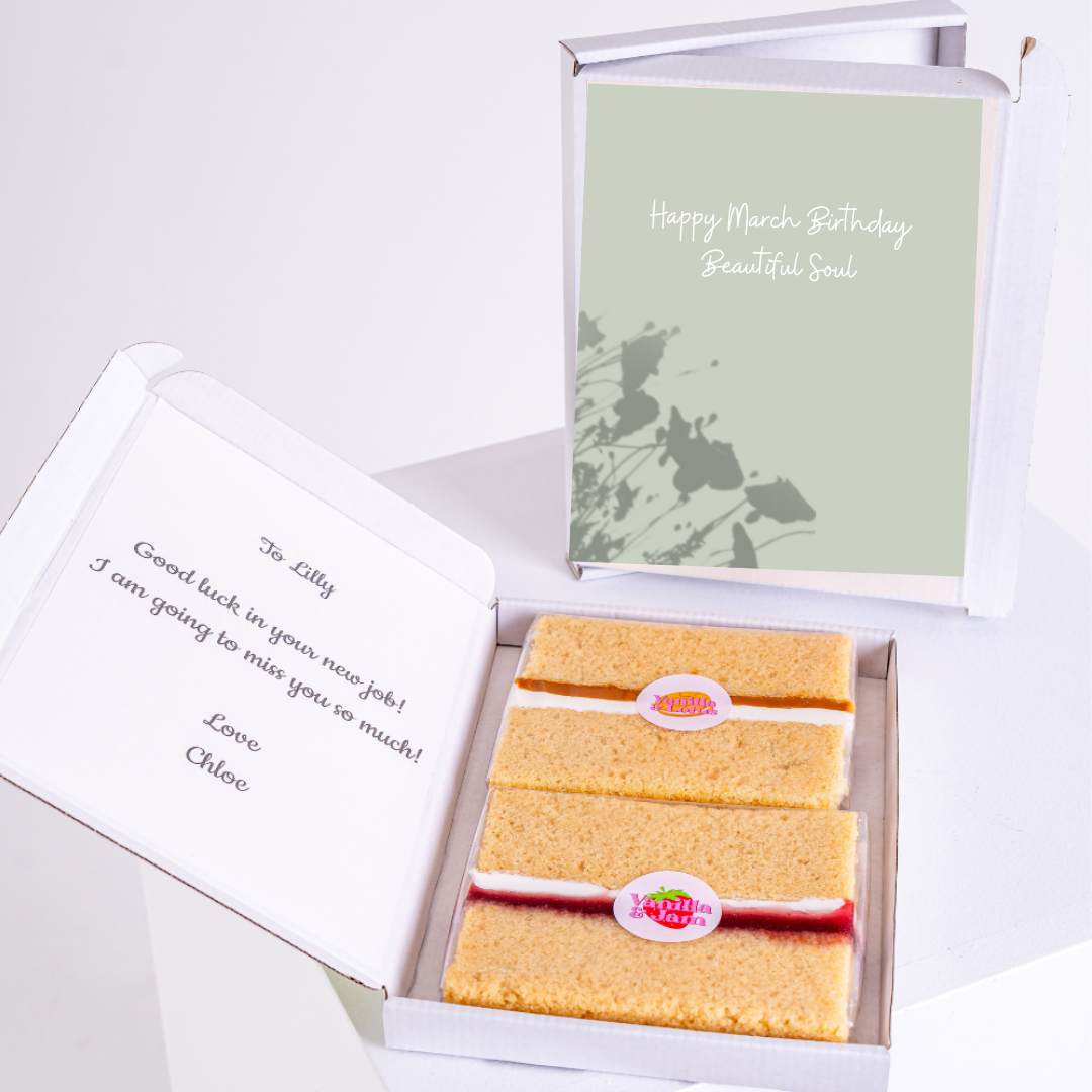 Birthday cake gift box for Lilly, featuring a message and cake slices.