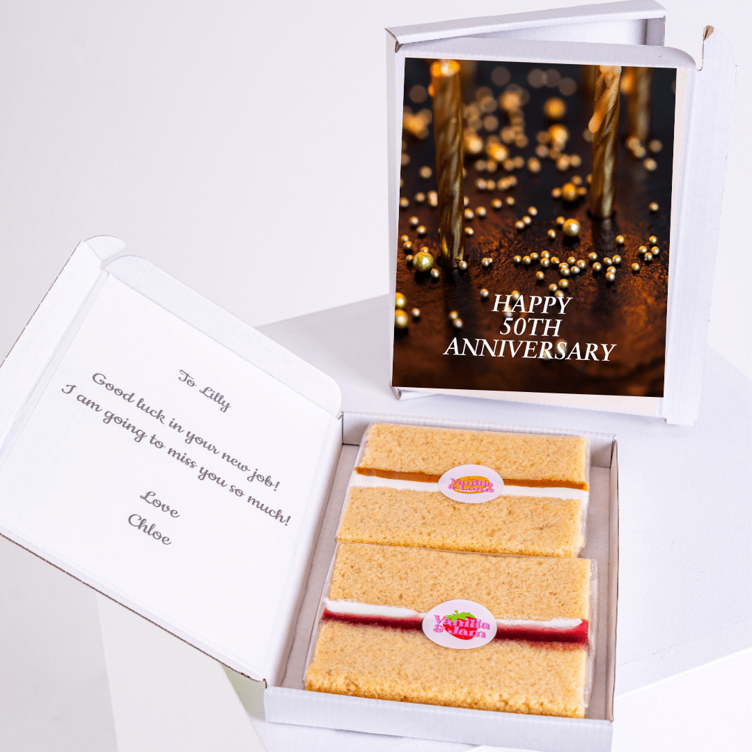 Happy 50th Anniversary cake gift for Lilly, new job congratulations.