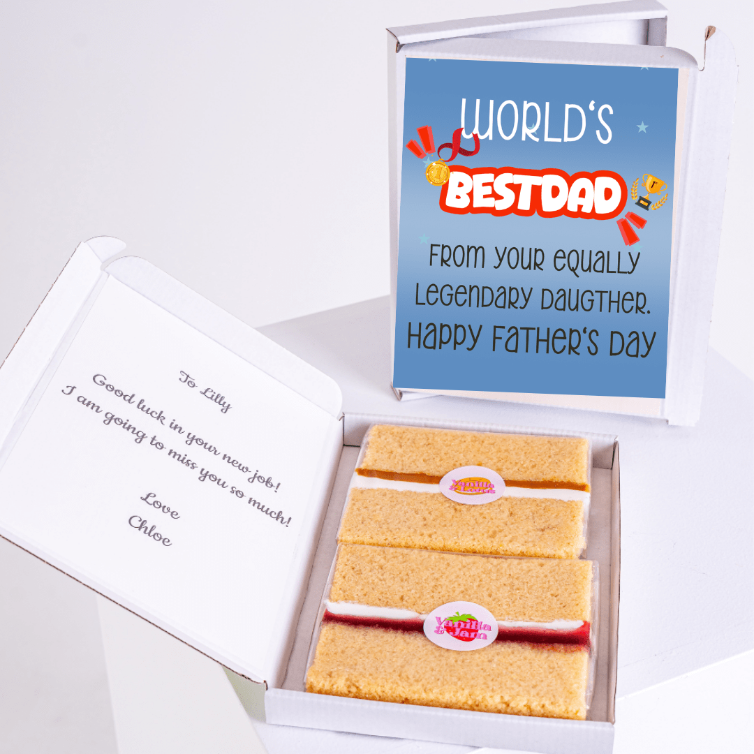 Father's Day cake gift with World's Best Dad message and note from Chloe.