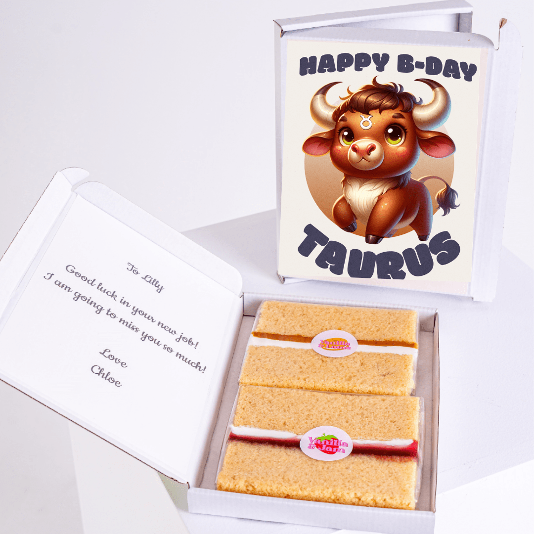 Birthday gift box for Lilly with Taurus design and cake.