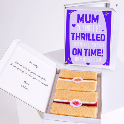 Mother's Day gift box with cake and message Mum you must be thrilled