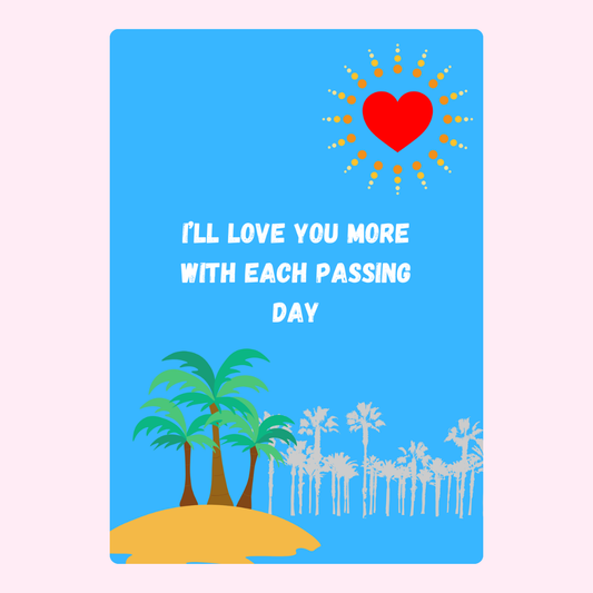 Love card with beach and heart, day 19.
