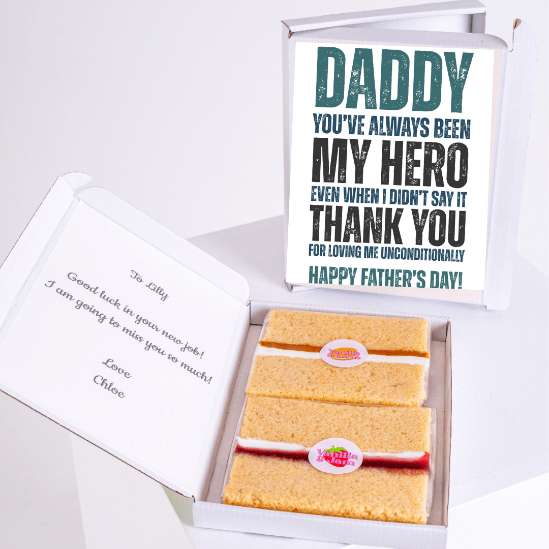 Father's Day cake gift with Daddy My Hero card & Lilly's note