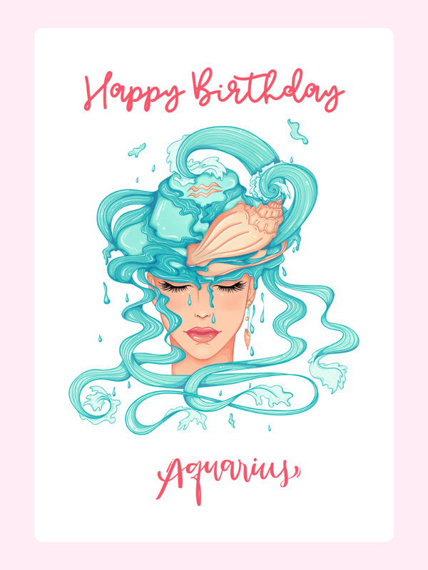 Happy Birthday Aquarius Cake Card