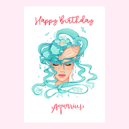 Happy Birthday Aquarius card illustration