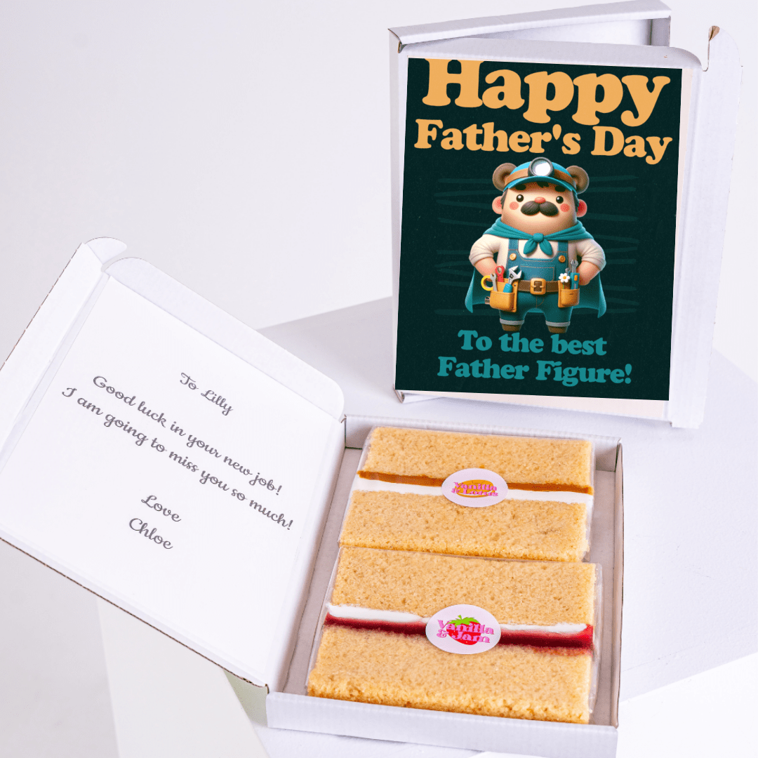 Father's Day gift box with cake and card To the best Father Figure for Lilly.