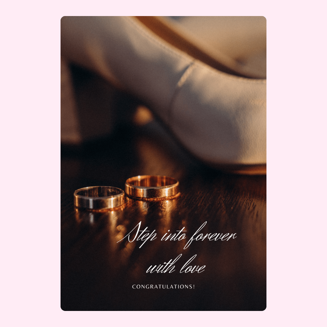 Wedding rings and shoes, Step into forever with love card.