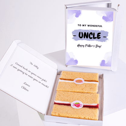 Father's Day cake gift for Uncle, with a card and message.