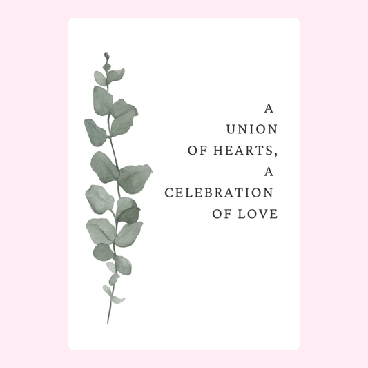 Wedding card with eucalyptus and love quote