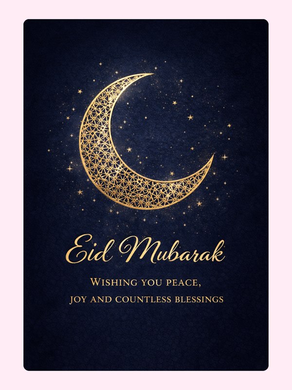 Eid Mubarak Gold Crescent Cake Card