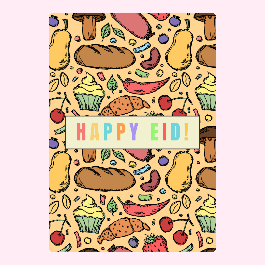 Eid greeting card with food pattern