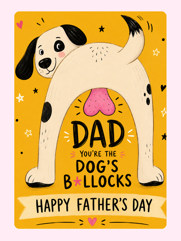 The Top Dog Dad Cake Card letterbox cake card with freshly baked cake slices