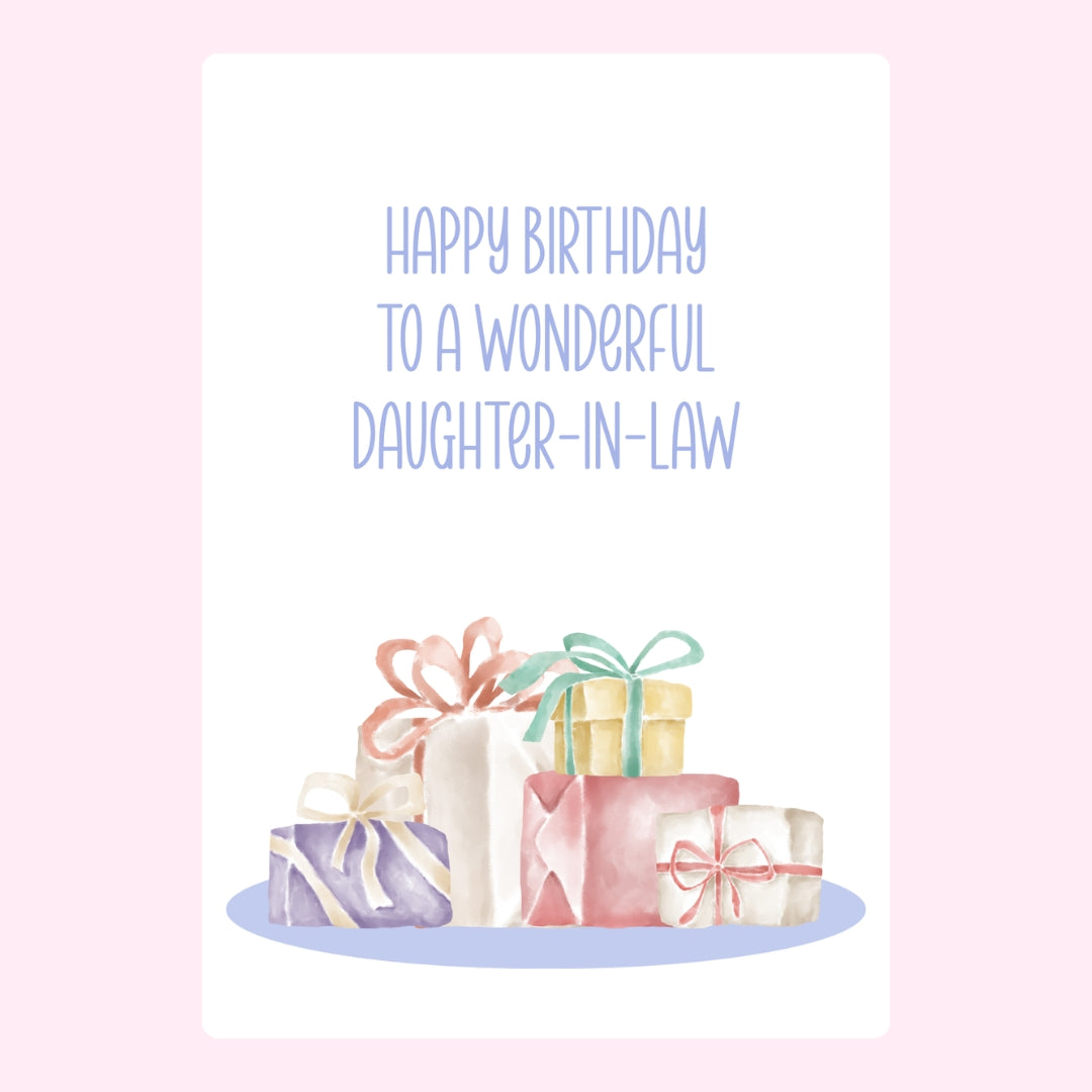 Birthday message with gift boxes for daughter-in-law.