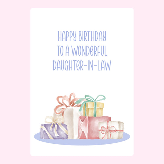 Birthday message with gift boxes for daughter-in-law.