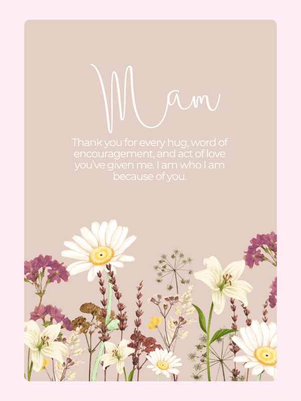 Mother's Day card with flowers and Mam message