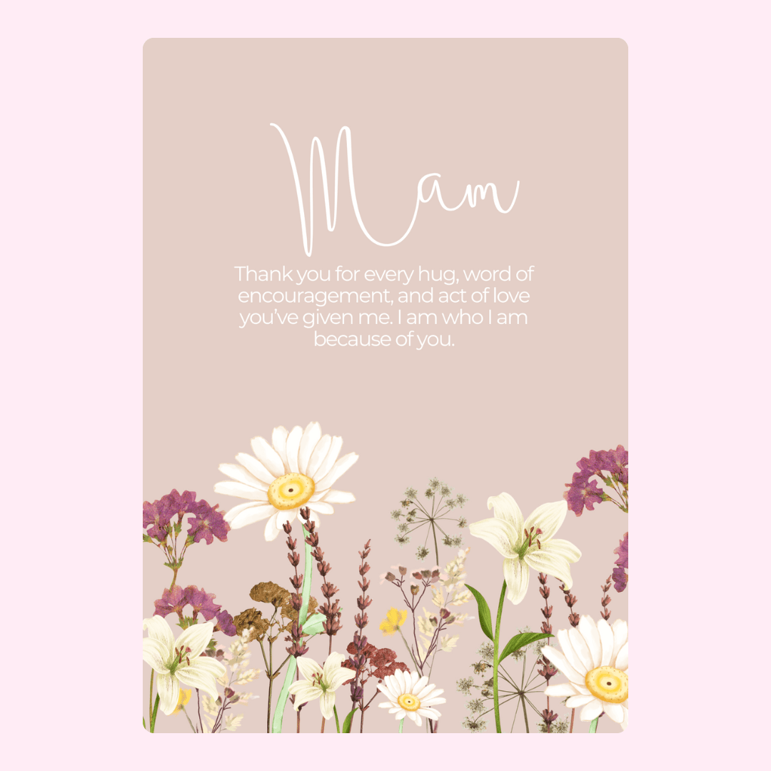 Mother's Day card with flowers and Mam message
