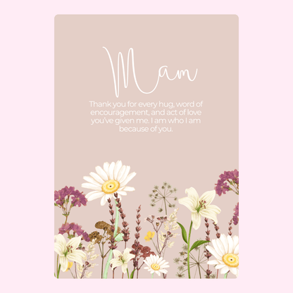 Mother's Day card with flowers and Mam message