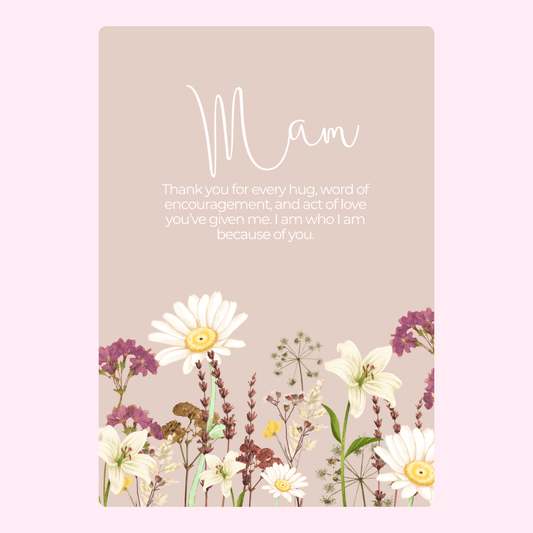 Mother's Day card with flowers and Mam message